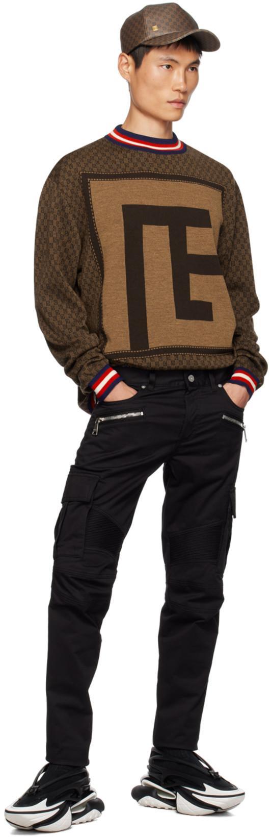 BALMAIN Dark Wash Tapered Fit Cargo Jeans 17cm In Black