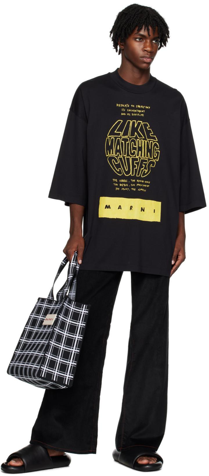 MARNI Bold Graphic Print Black Short-sleeve T-shirt With Relaxed Fit