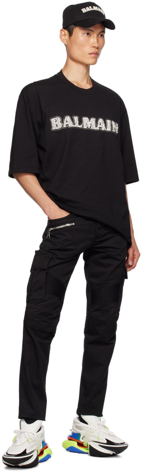BALMAIN Dark Wash Tapered Fit Cargo Jeans 17cm In Black