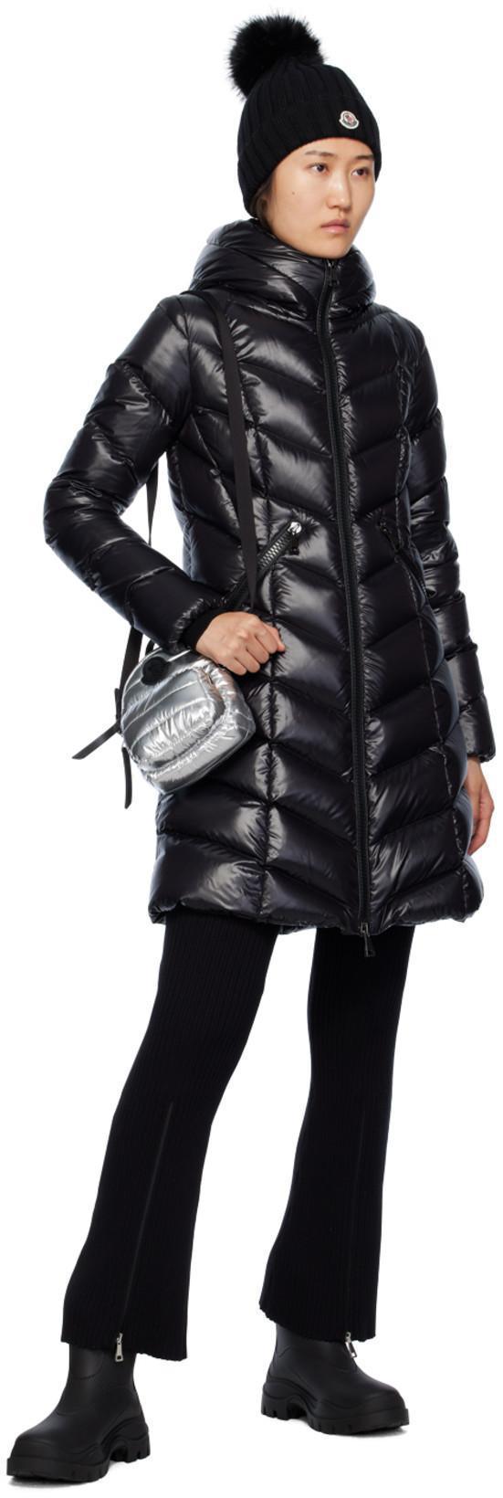 MONCLER Ribbed Knit Wool Beanie With Faux Fur Pom-pom In Black