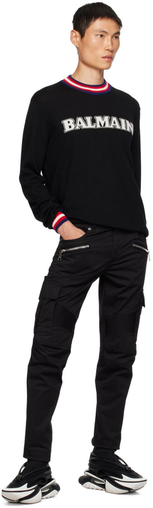 BALMAIN Dark Wash Tapered Fit Cargo Jeans 17cm In Black