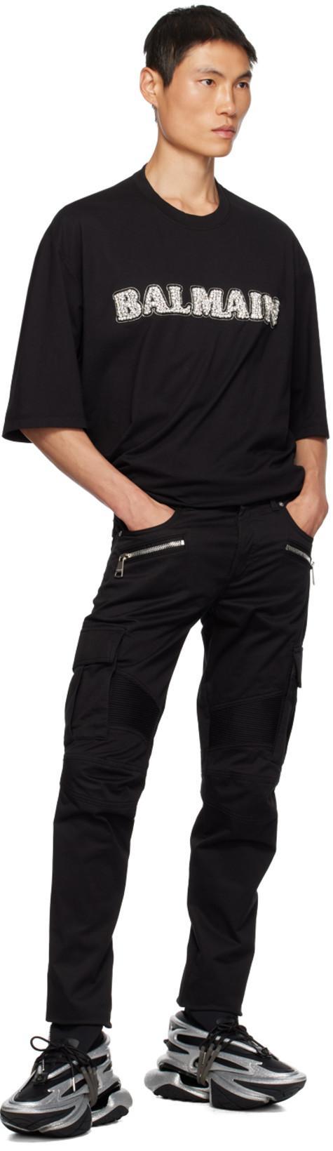 BALMAIN Dark Wash Tapered Fit Cargo Jeans 17cm In Black