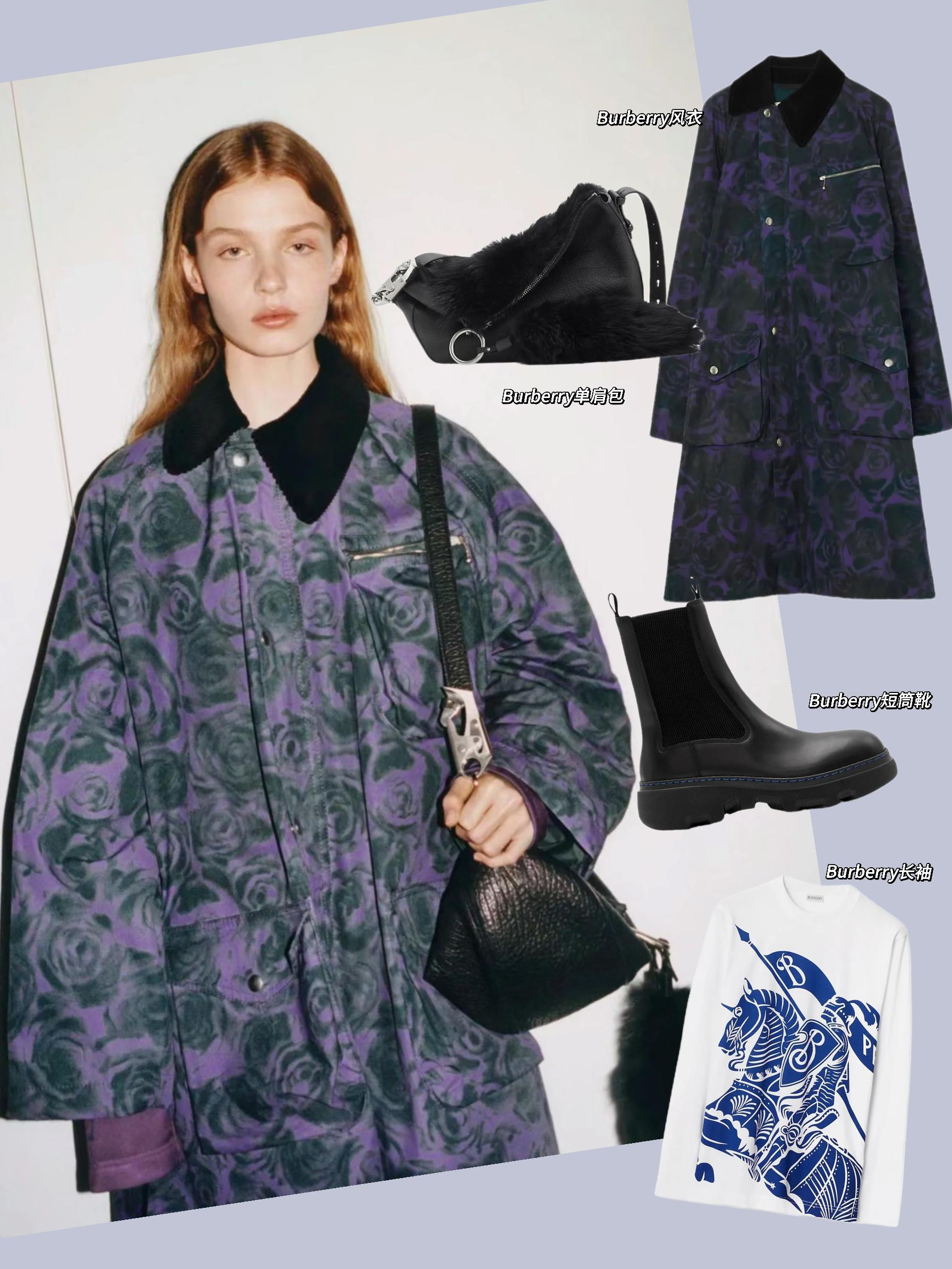 BURBERRY Rose Print Cotton Car Coat In Vine