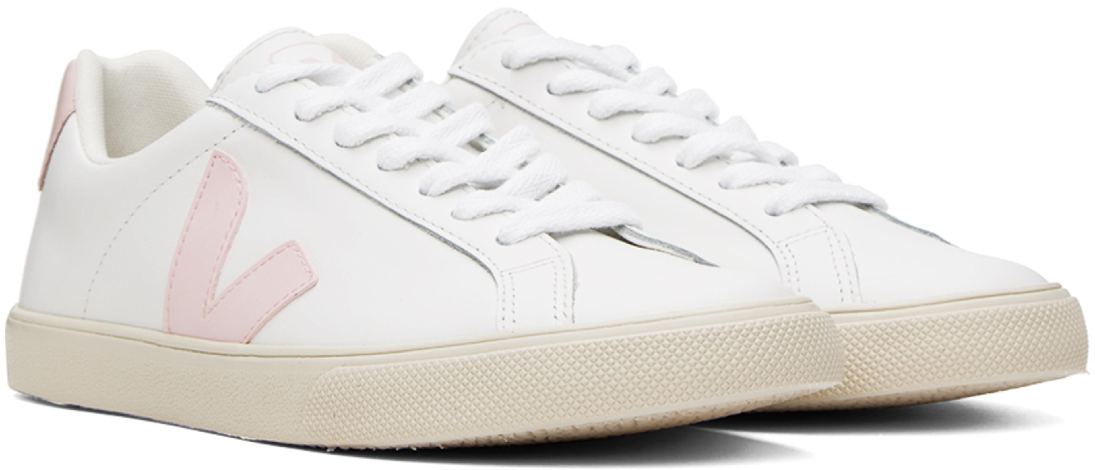 VEJA White And Pink Leather Esplar Logo Sneakers