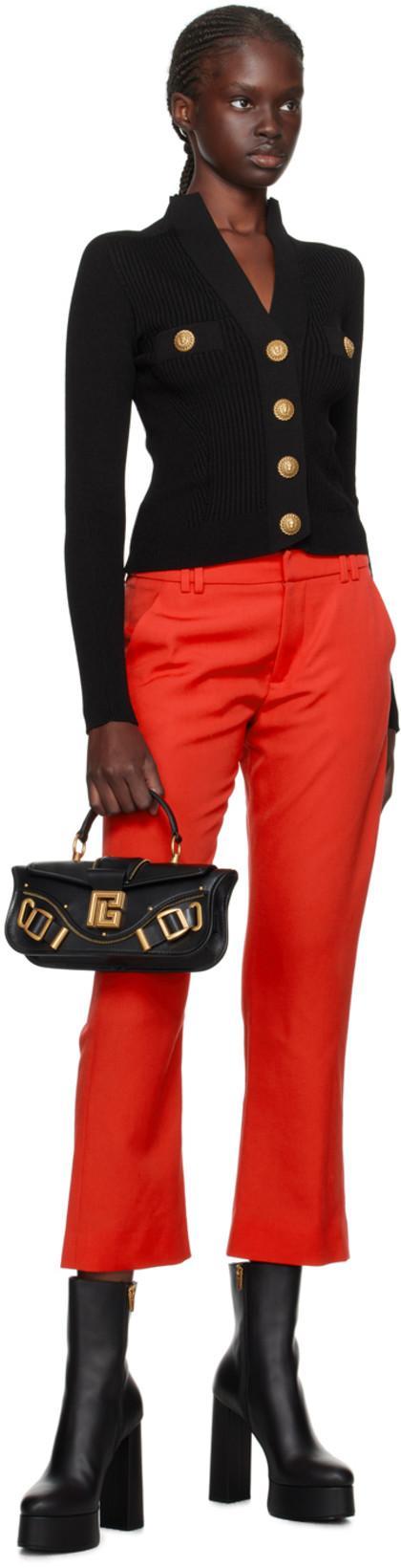 BALMAIN Black Fitted Cardigan With V Neckline And Jewel Buttons In Knit