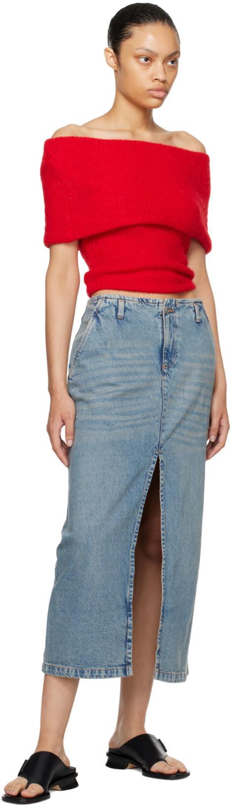 GIMAGUAS Front-slit Cotton Denim Midi Skirt In Blue