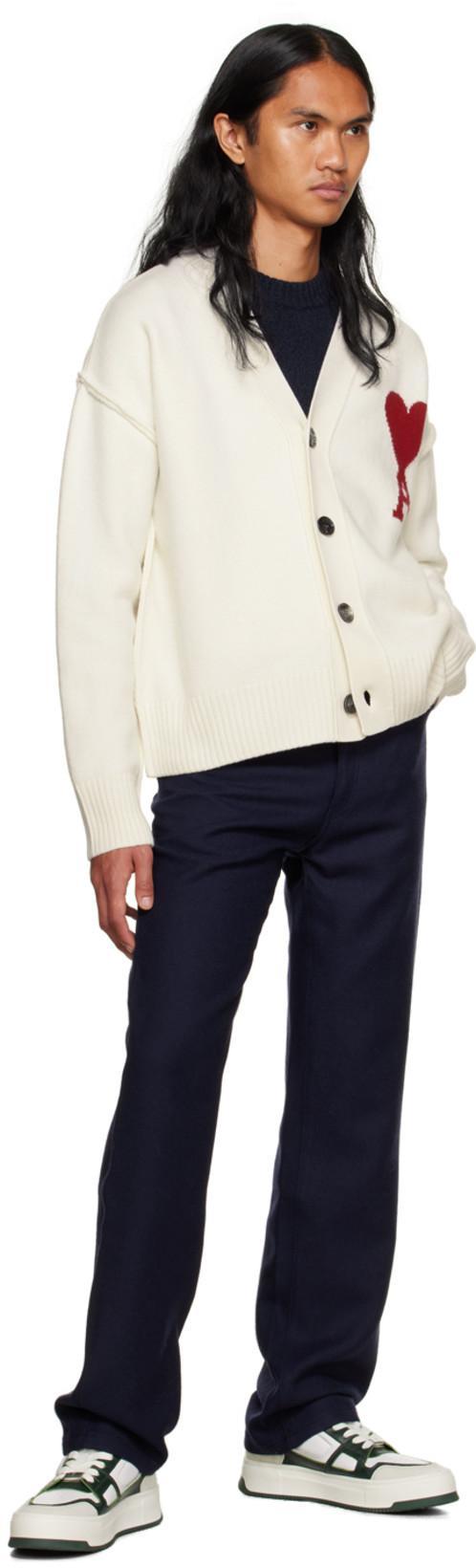 AMI ALEXANDRE MATTIUSSI Ami Intarsia-knit V-neck Wool Cardigan In White