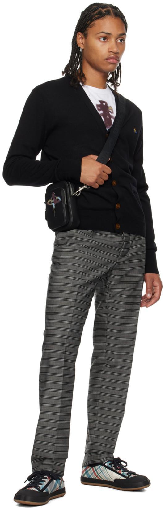 VIVIENNE WESTWOOD Black V Neck Cardigan With Orb Embroidery In Cotton And Cashmere