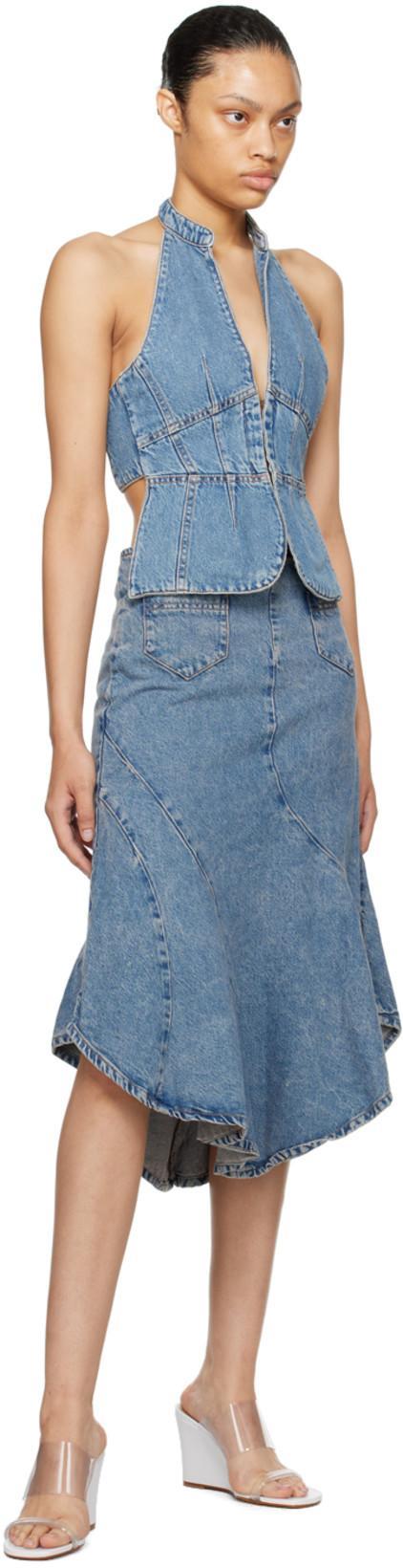 GIMAGUAS Diana Asymmetric Panelled Denim Skirt In Blue