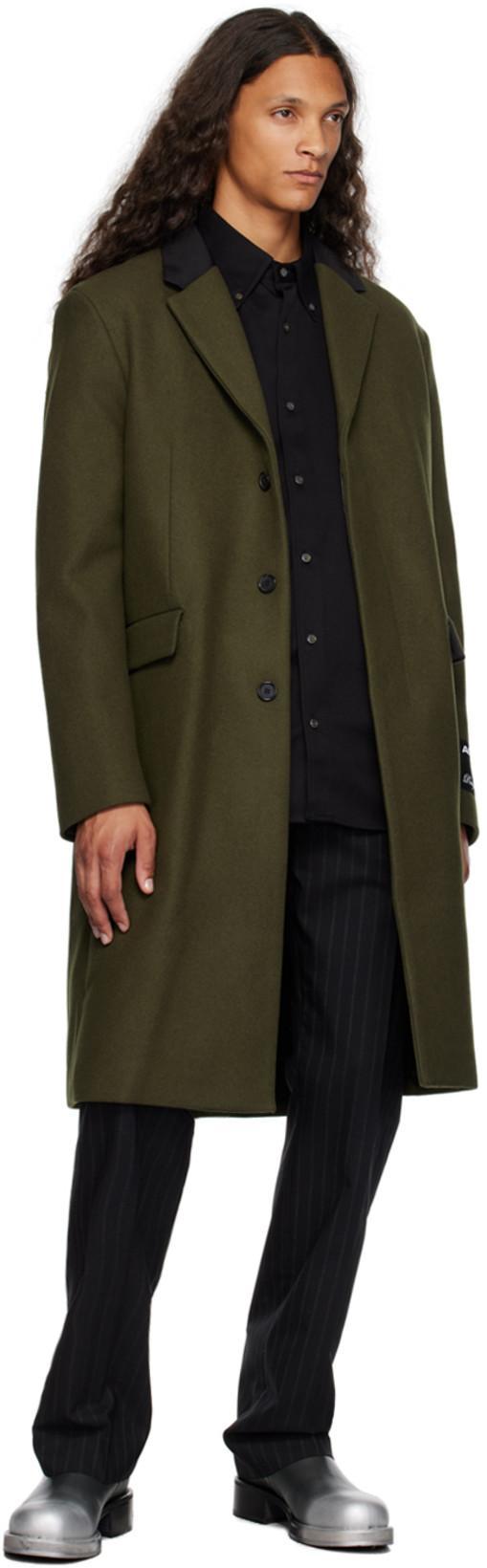 ACNE STUDIOS Wool Blend Single-breasted Coat With Logoed Patch In Green