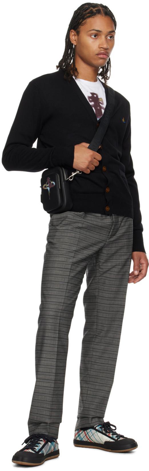 VIVIENNE WESTWOOD Black V Neck Cardigan With Orb Embroidery In Cotton And Cashmere