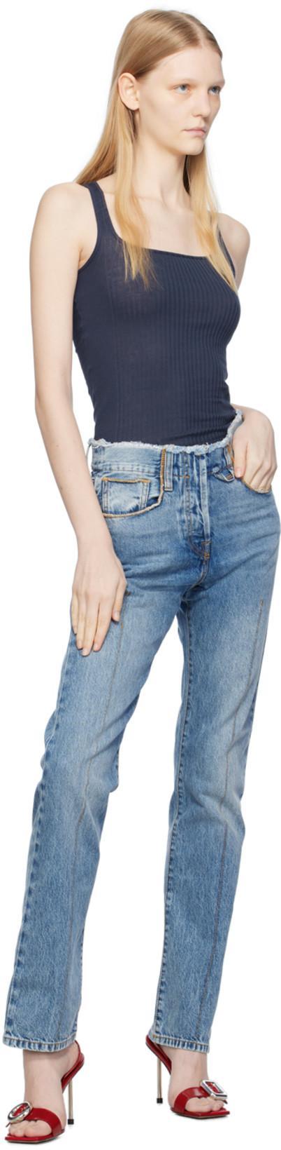 JACQUEMUS Le Haut De Nimes Distressed High-rise Straight-leg Jeans In Blue