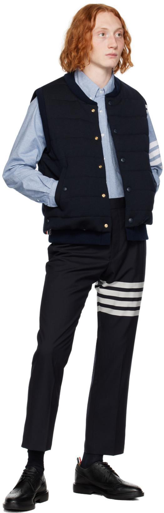 THOM BROWNE Flannel 4-bar Straight Fit Shirt Man Polo Shirt Multicolored Size L Cotton In Blue