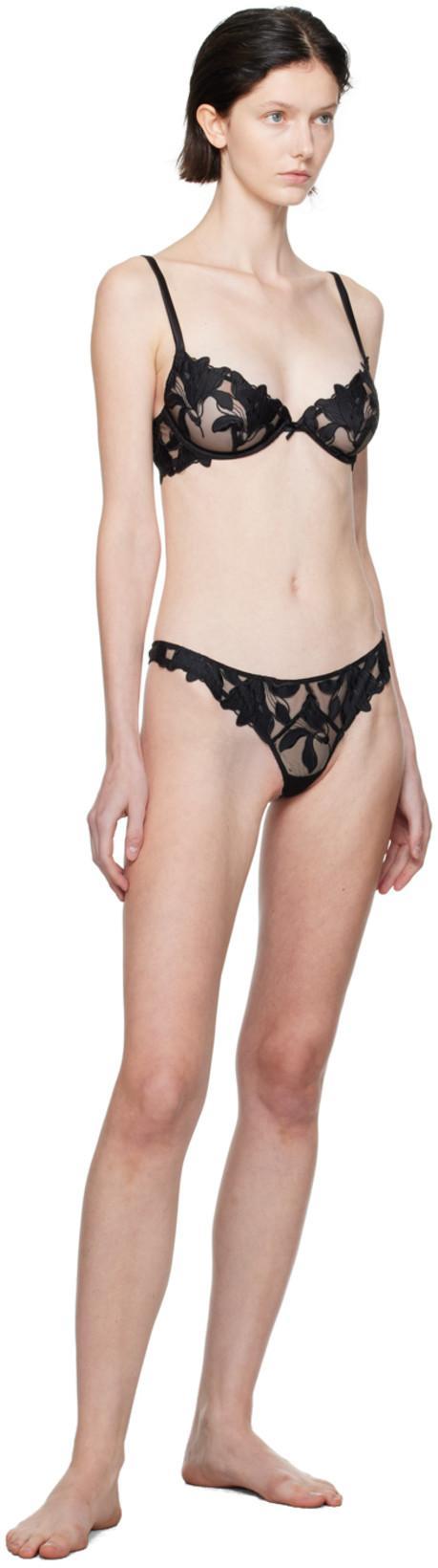 FLEUR DU MAL Black Lily Embroidery Plunge Demi Bra In 0100 Black