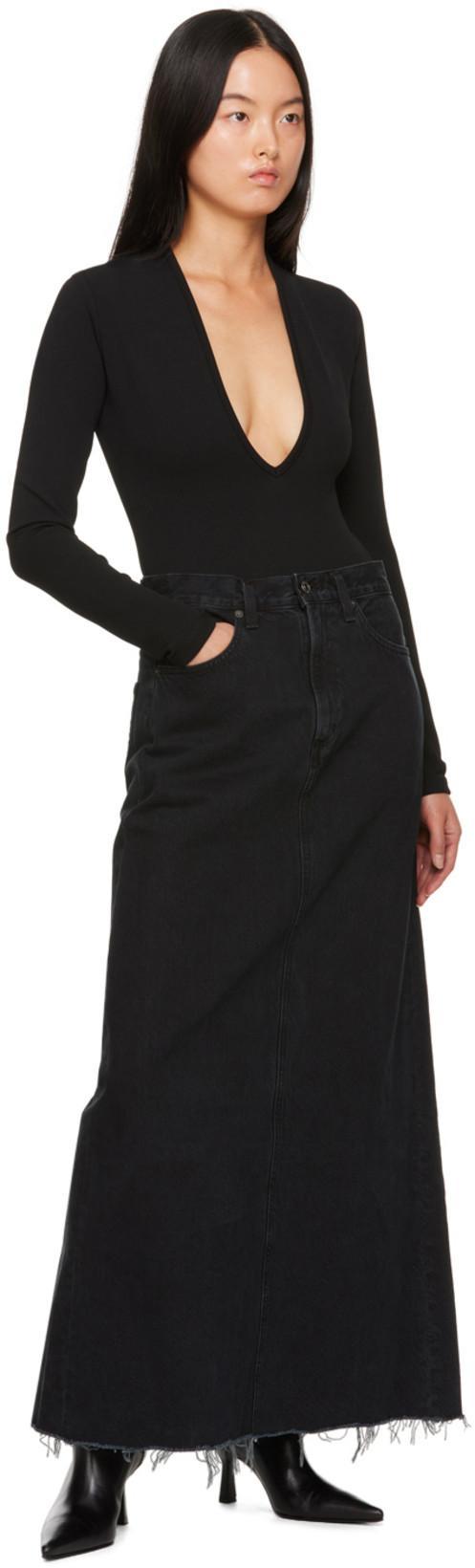 AGOLDE + Net Sustain Hilla Distressed Organic Denim Maxi Skirt In Spider Black