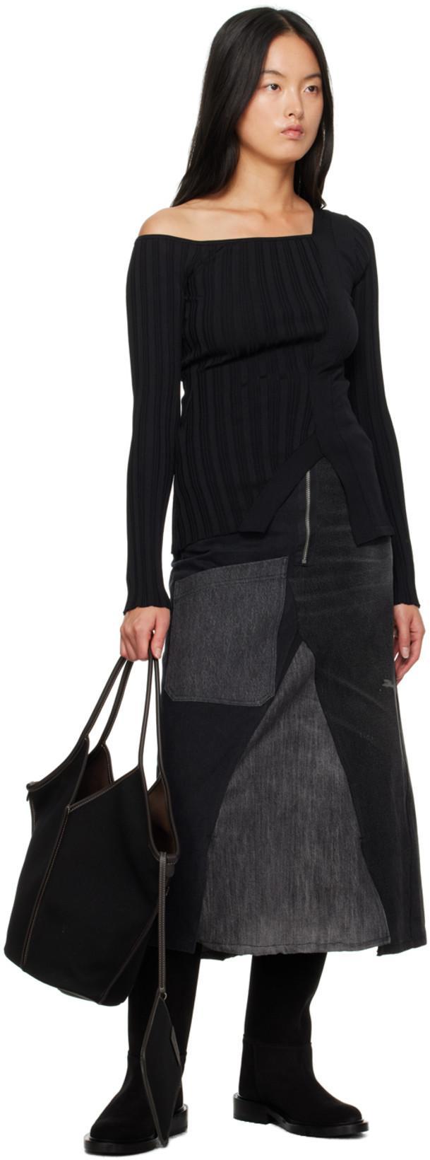 ELLEME Black Asymmetric Long Sleeve T-shirt