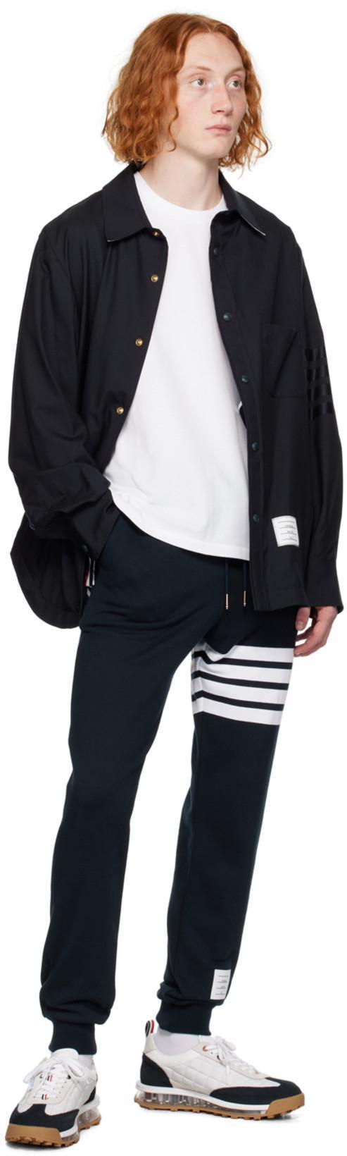 THOM BROWNE White Cotton T-shirt With Tricolor Stripe Detail