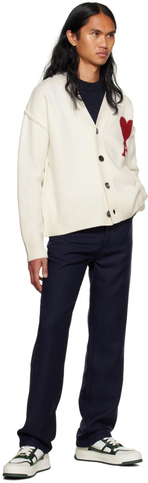AMI ALEXANDRE MATTIUSSI Ami Intarsia-knit V-neck Wool Cardigan In White