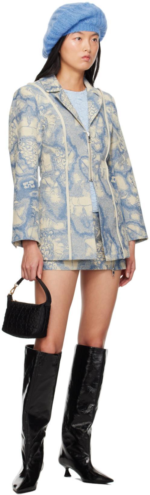 GANNI Sleeveless Stretch Jacquard Top In Sky Blue