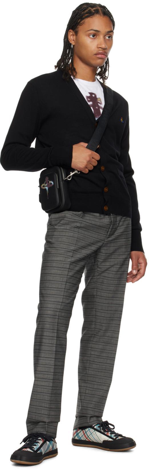 VIVIENNE WESTWOOD Black V Neck Cardigan With Orb Embroidery In Cotton And Cashmere