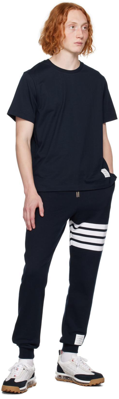 THOM BROWNE Navy Blue Medium Weight Cotton Jersey T-shirt In Multi