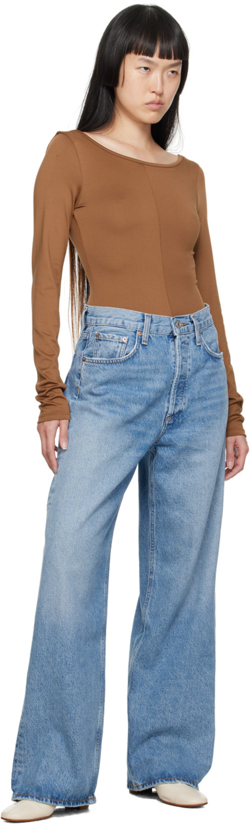 AGOLDE Paulette Open-back Stretch Recycled-jersey Bodysuit In Brown