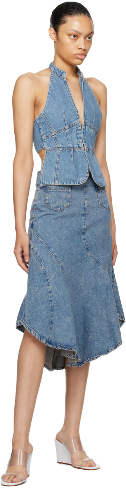 GIMAGUAS Diana Asymmetric Panelled Denim Skirt In Blue