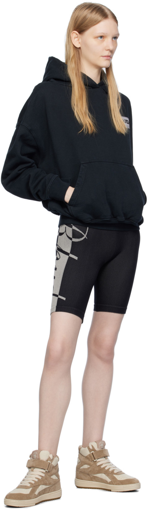 RHUDE Logo-print High-waisted Shorts In Black