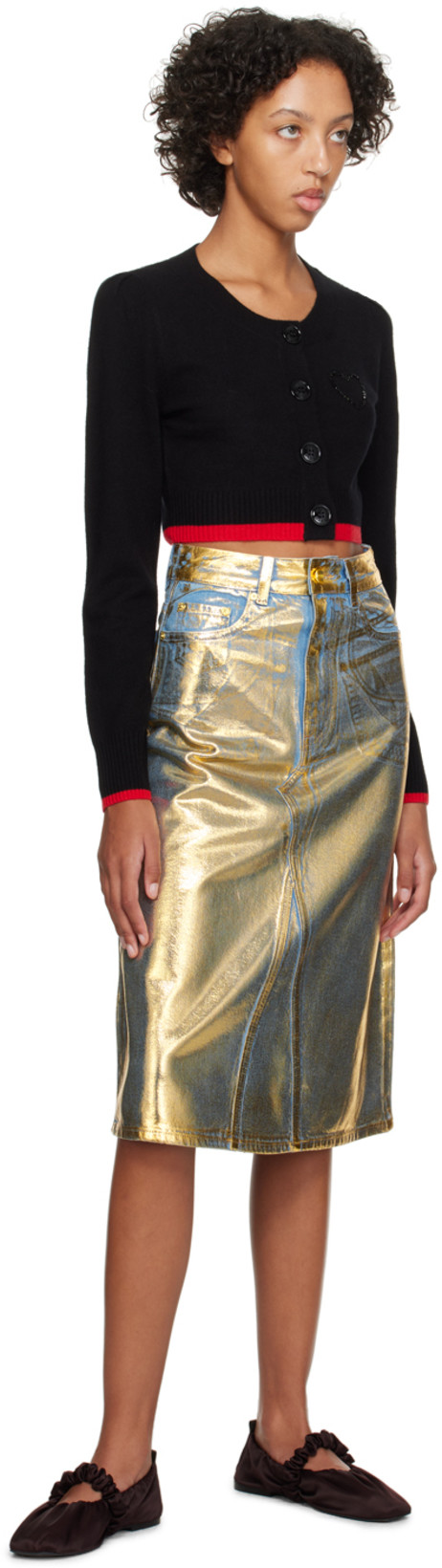 GANNI Long Sleeve O-neck Cropped Cardigan In Black