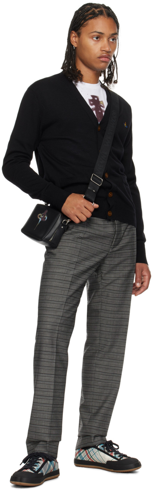 VIVIENNE WESTWOOD Black V Neck Cardigan With Orb Embroidery In Cotton And Cashmere