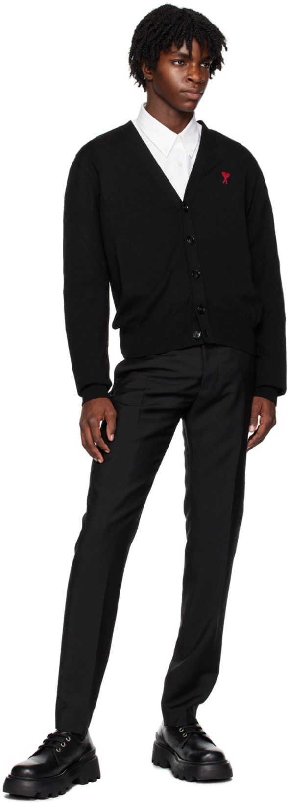 AMI ALEXANDRE MATTIUSSI Ami Paris Logo Embroidered V-neck Cardigan In Animal Print