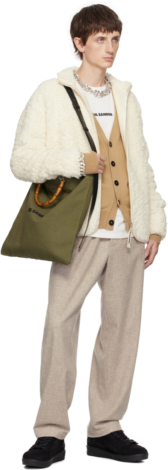 JIL SANDER Men White Crewneck T-shirt With Logo Lettering On The Front In Cotton Man