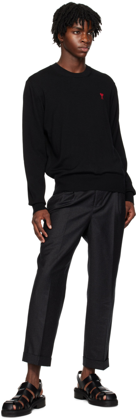 AMI ALEXANDRE MATTIUSSI Pull Col Rond Ami Paris De Coeur In Black