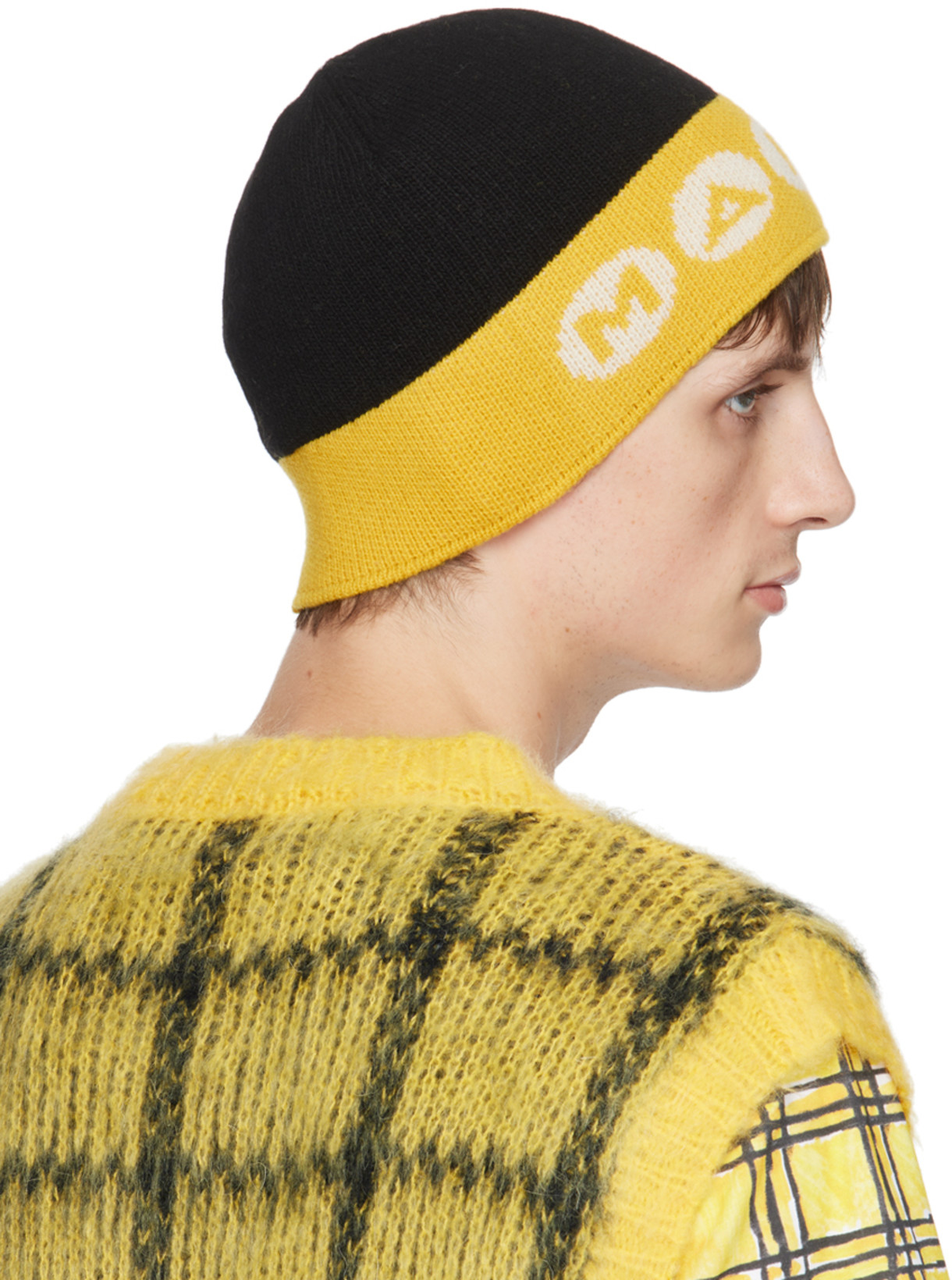 MARNI Grid-pattern Cotton T-shirt In Yellow