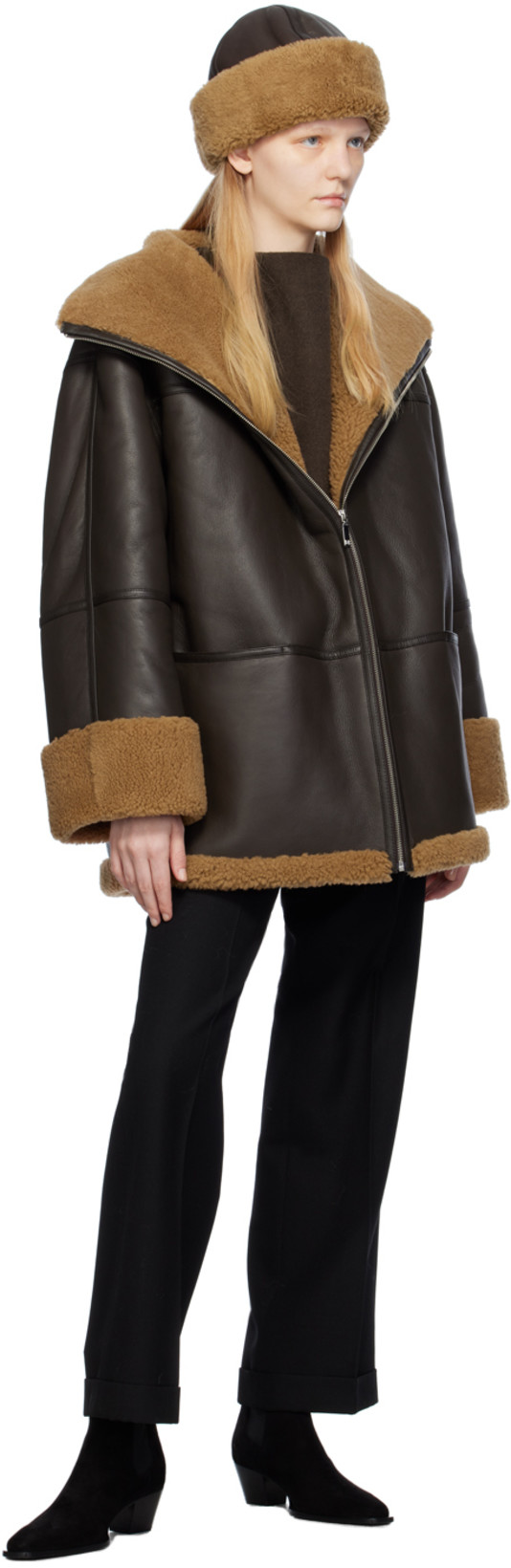 TOTÊME Signature Shearling Jacket Chocolate In Brown