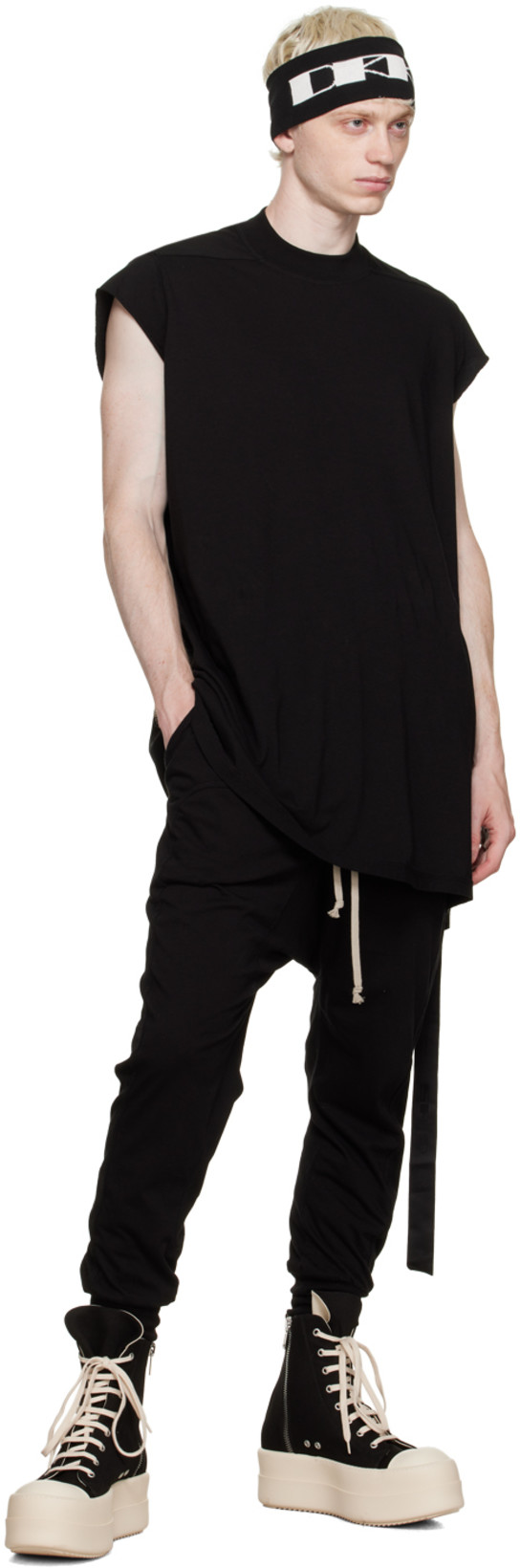 RICK OWENS DRKSHDW Creatch Wide-leg Cotton-blend Canvas Drawstring Cargo Trousers In Black