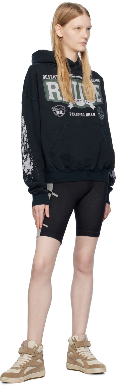 RHUDE Logo-print High-waisted Shorts In Black