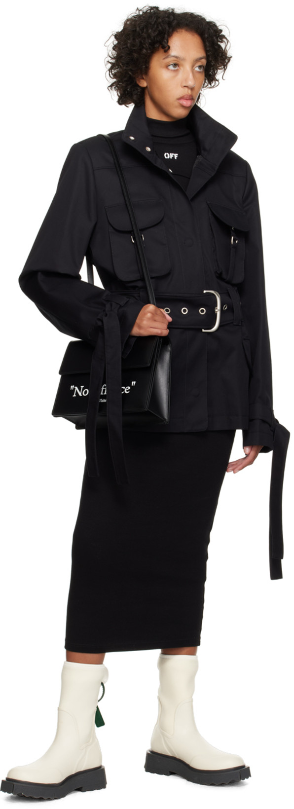 OFF-WHITE Off White™ Black Cotton Midi Dress With Logo