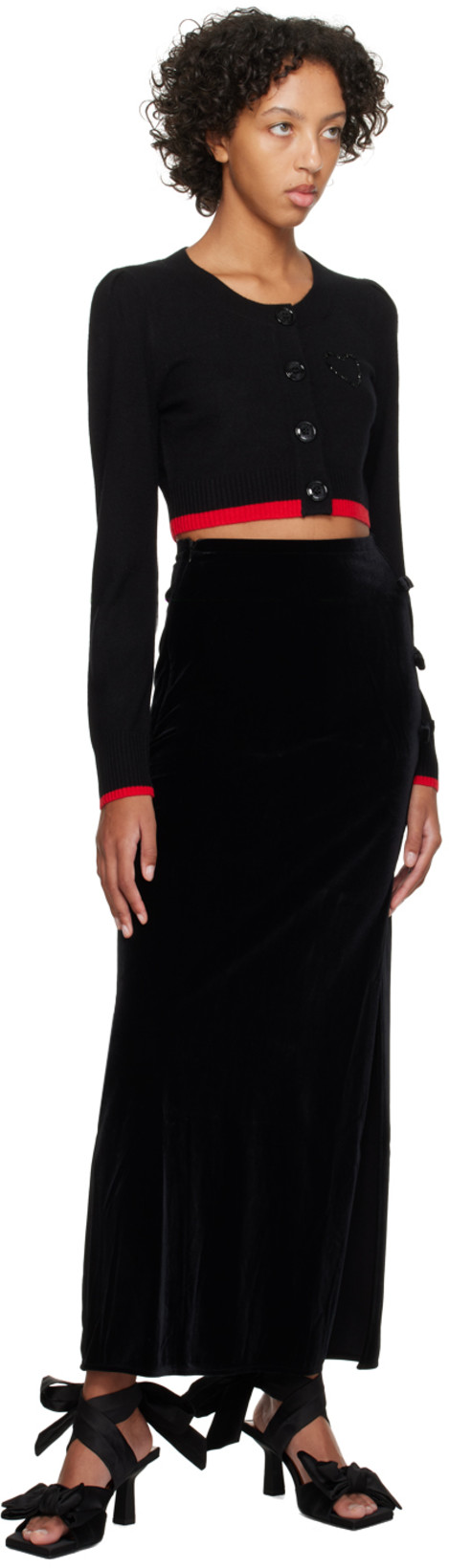 GANNI Long Sleeve O-neck Cropped Cardigan In Black