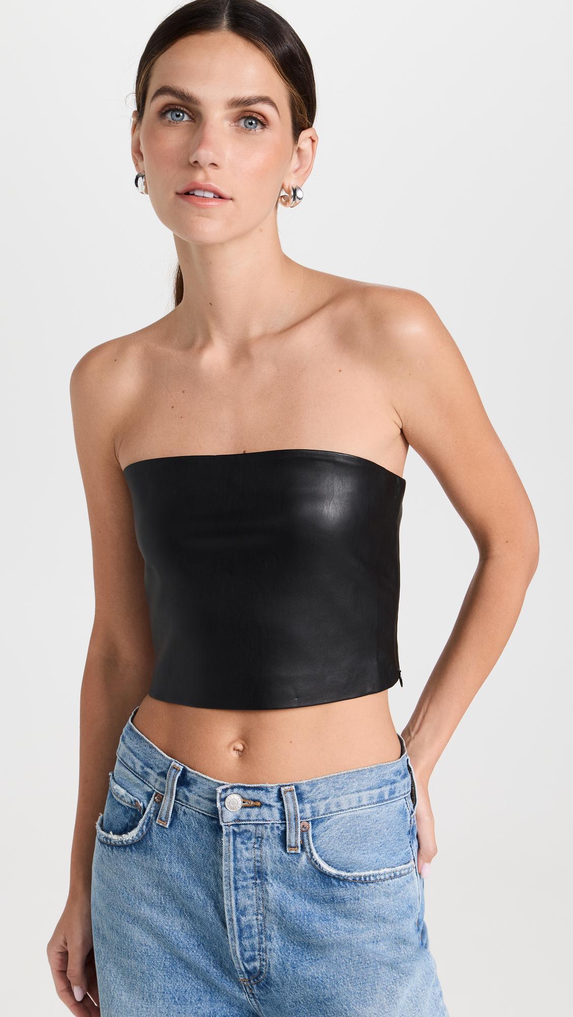 SUSANA MONACO Faux Leather Tube Top In Black
