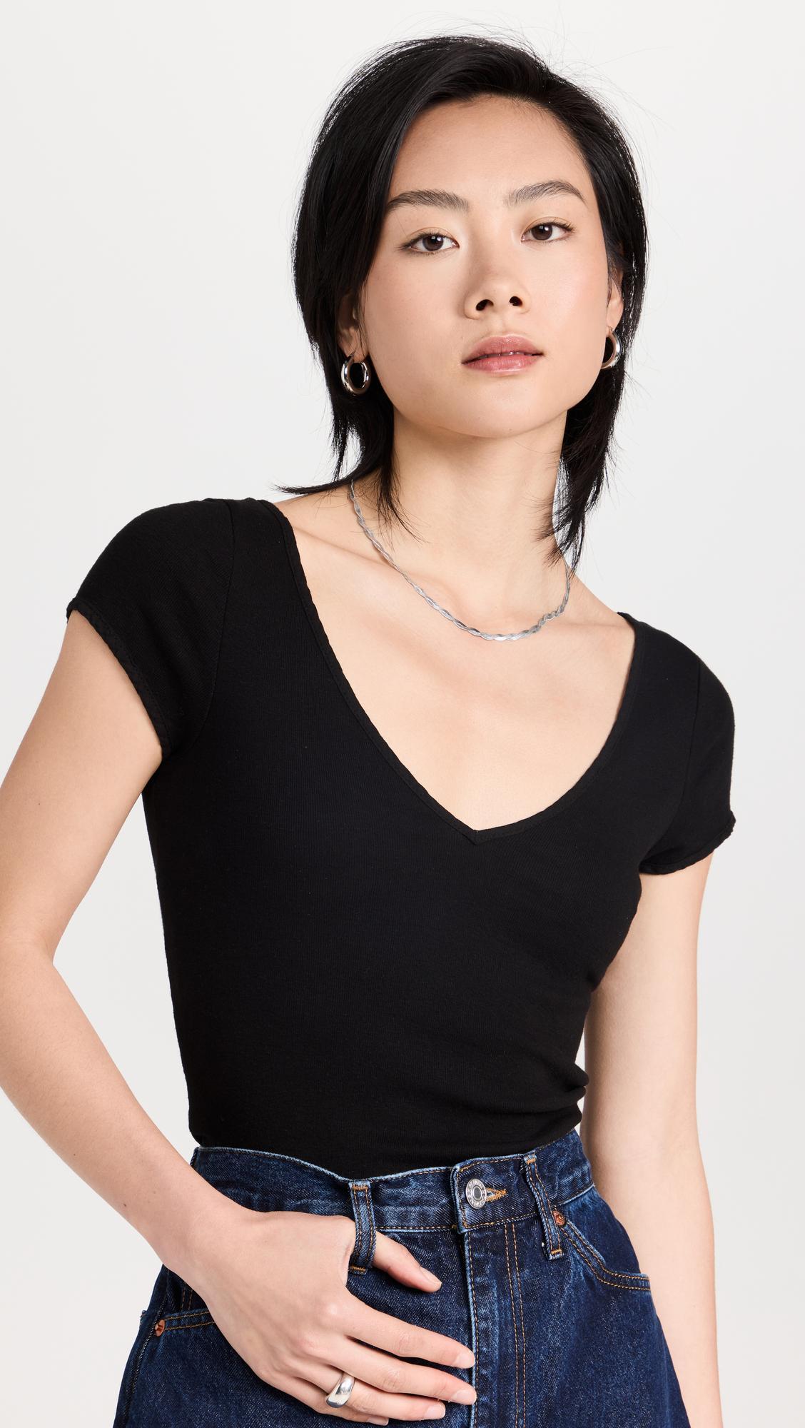 L'AGENCE Womens Ribbed Cotton Stretch Bodysuit In White