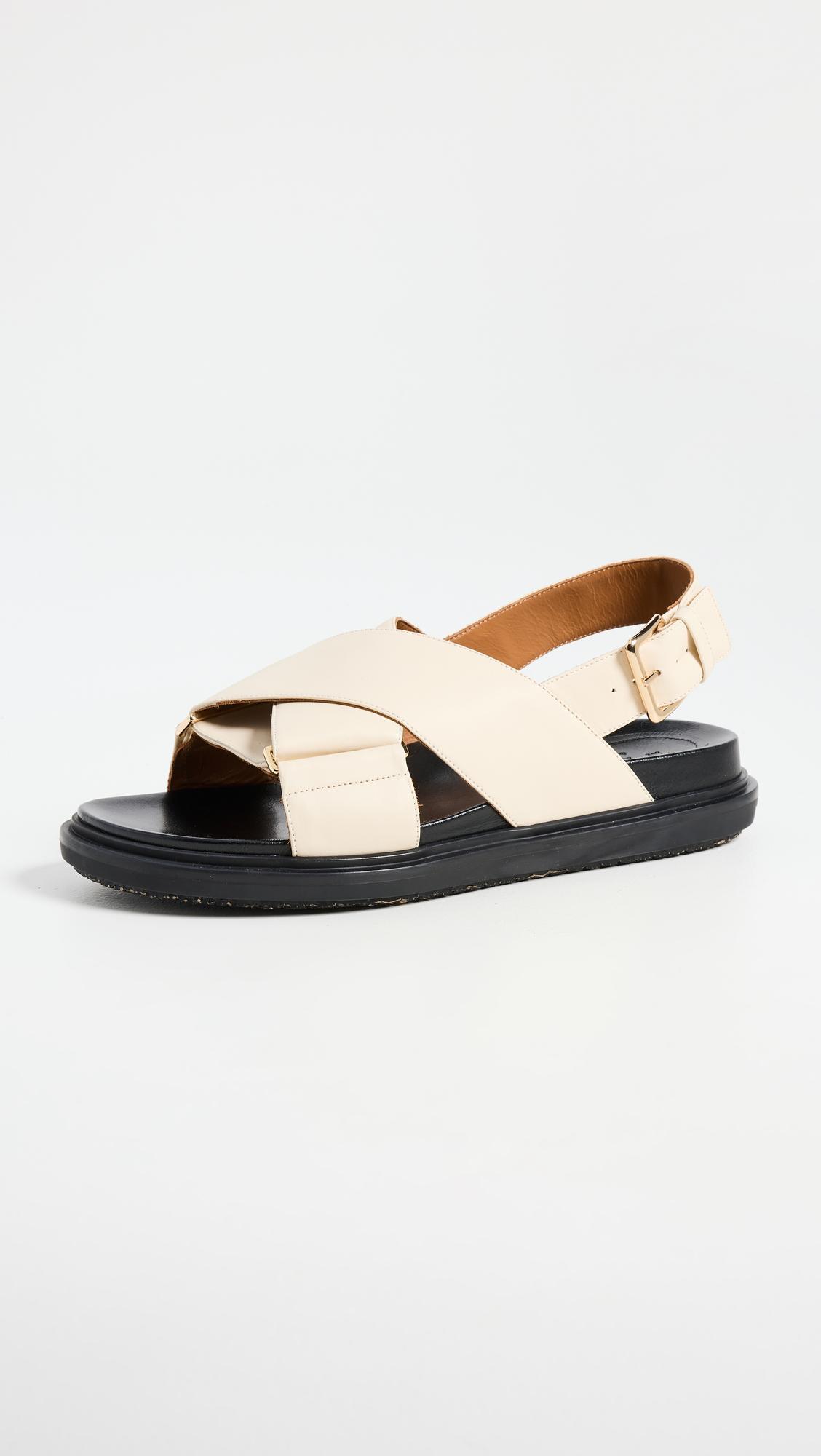 MARNI 20mm Fussbett Leather Sandals In White,black
