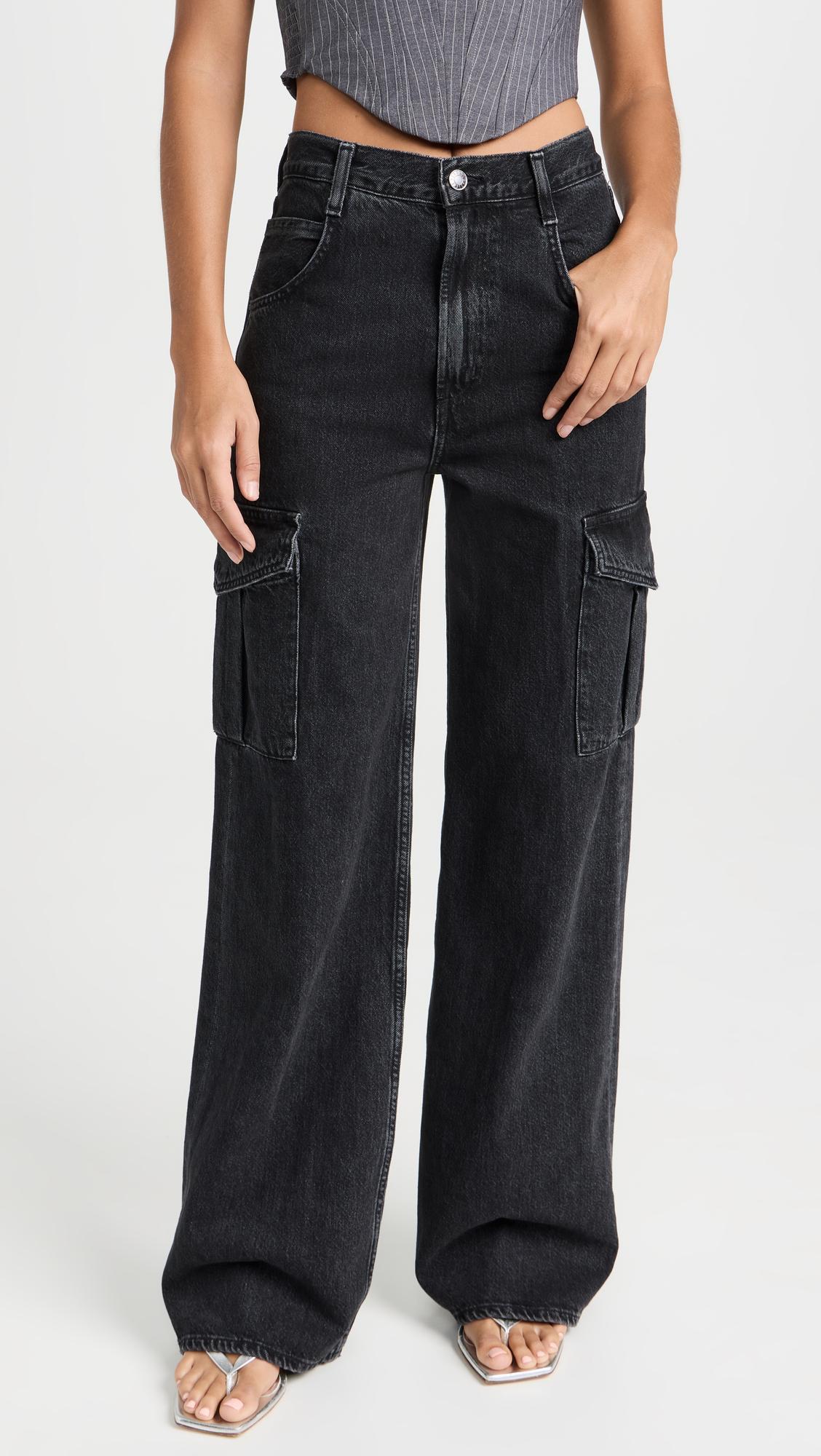 AGOLDE Wide-leg Cargo Jeans Featuring Belt Loops In Black
