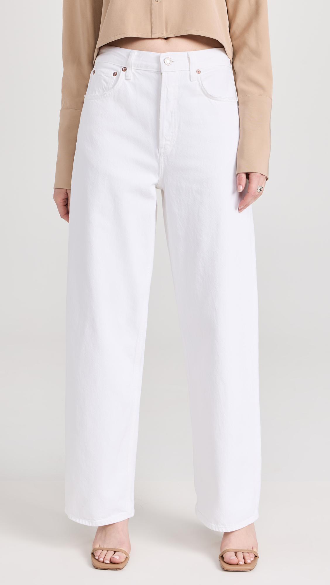 AGOLDE Fran High Rise Wide Leg Low Slung Cuffed Jeans In Milkshake In Animal Print