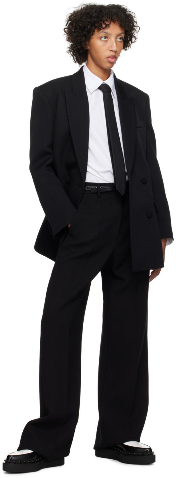 VALENTINO All-over Monogram Virgin Wool And Silk Double Breasted Blaze In Black