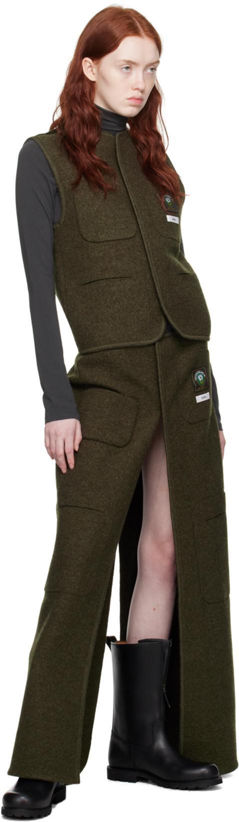 RIER Khaki Utility Maxi Skirt In Moss Felted