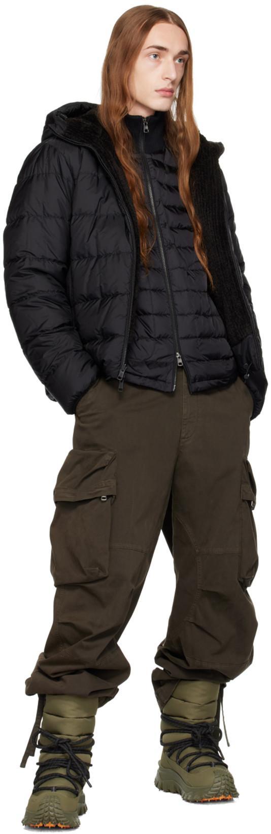 MONCLER Wool Blend Tricot Down Jacket In Navy