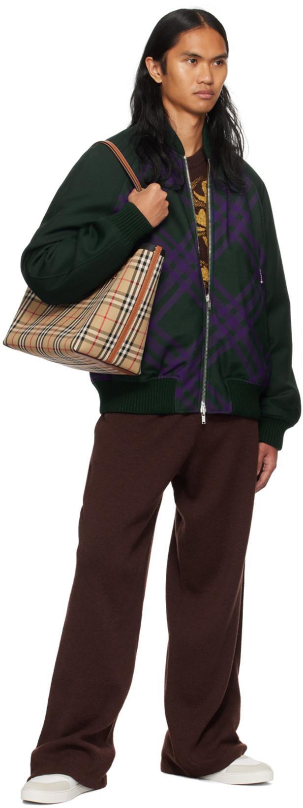 BURBERRY Check Reversible Bomber Jacket In Green