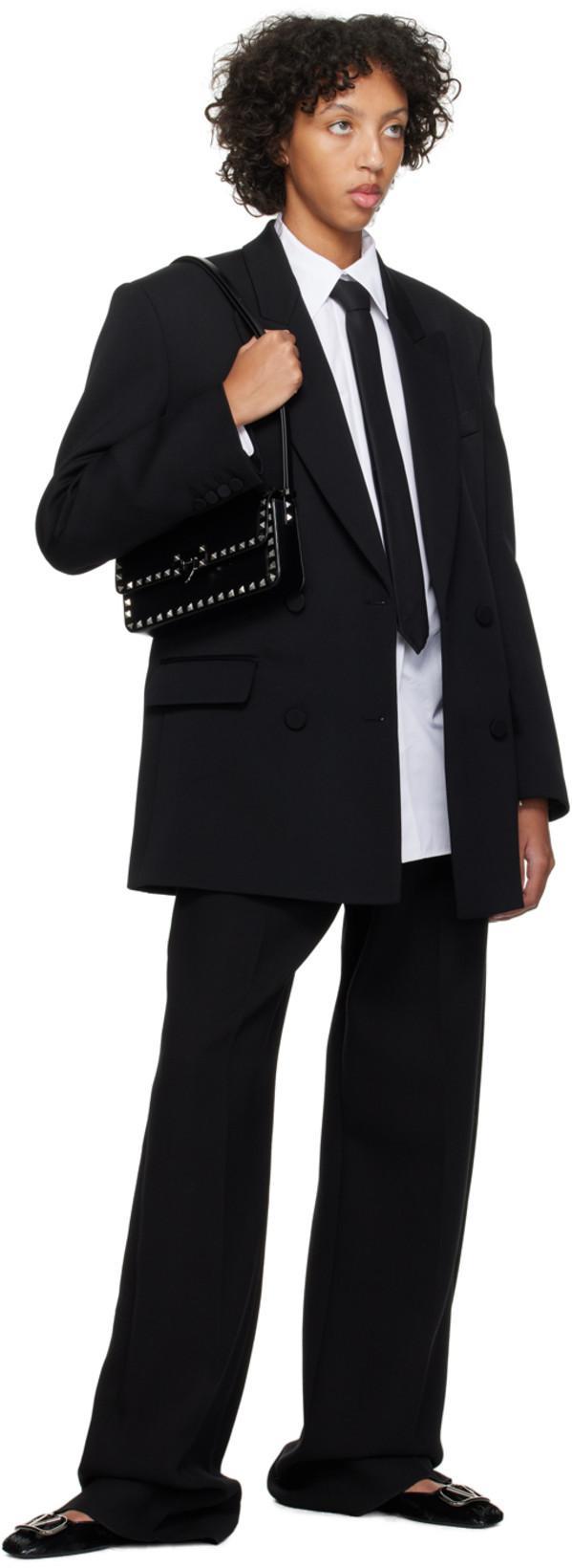 VALENTINO All-over Monogram Virgin Wool And Silk Double Breasted Blaze In Black