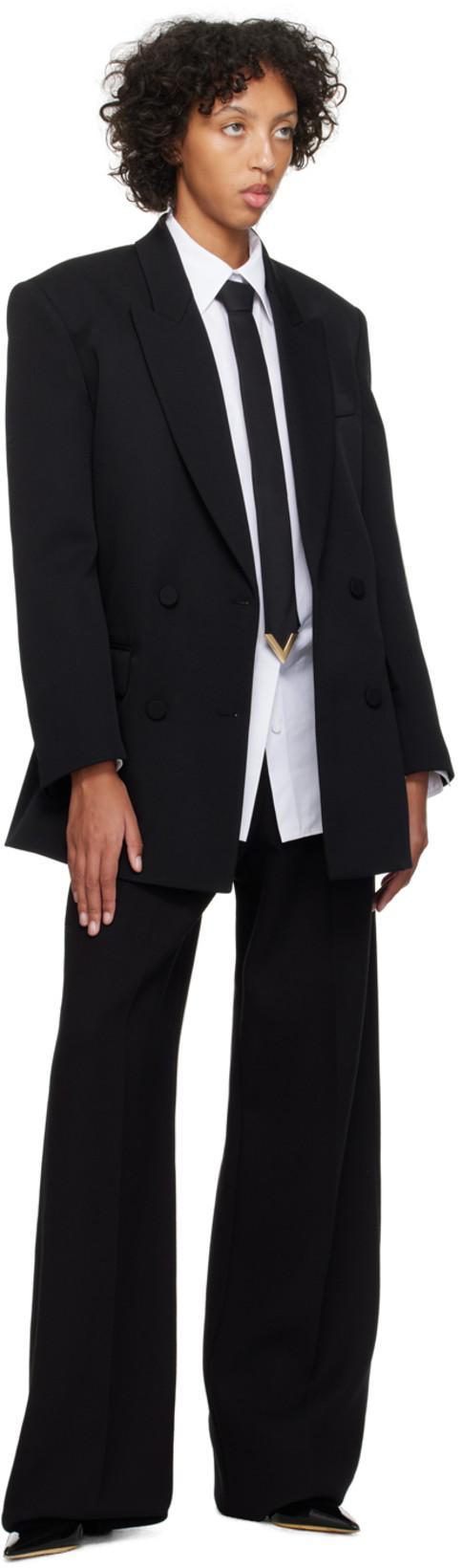 VALENTINO All-over Monogram Virgin Wool And Silk Double Breasted Blaze In Black